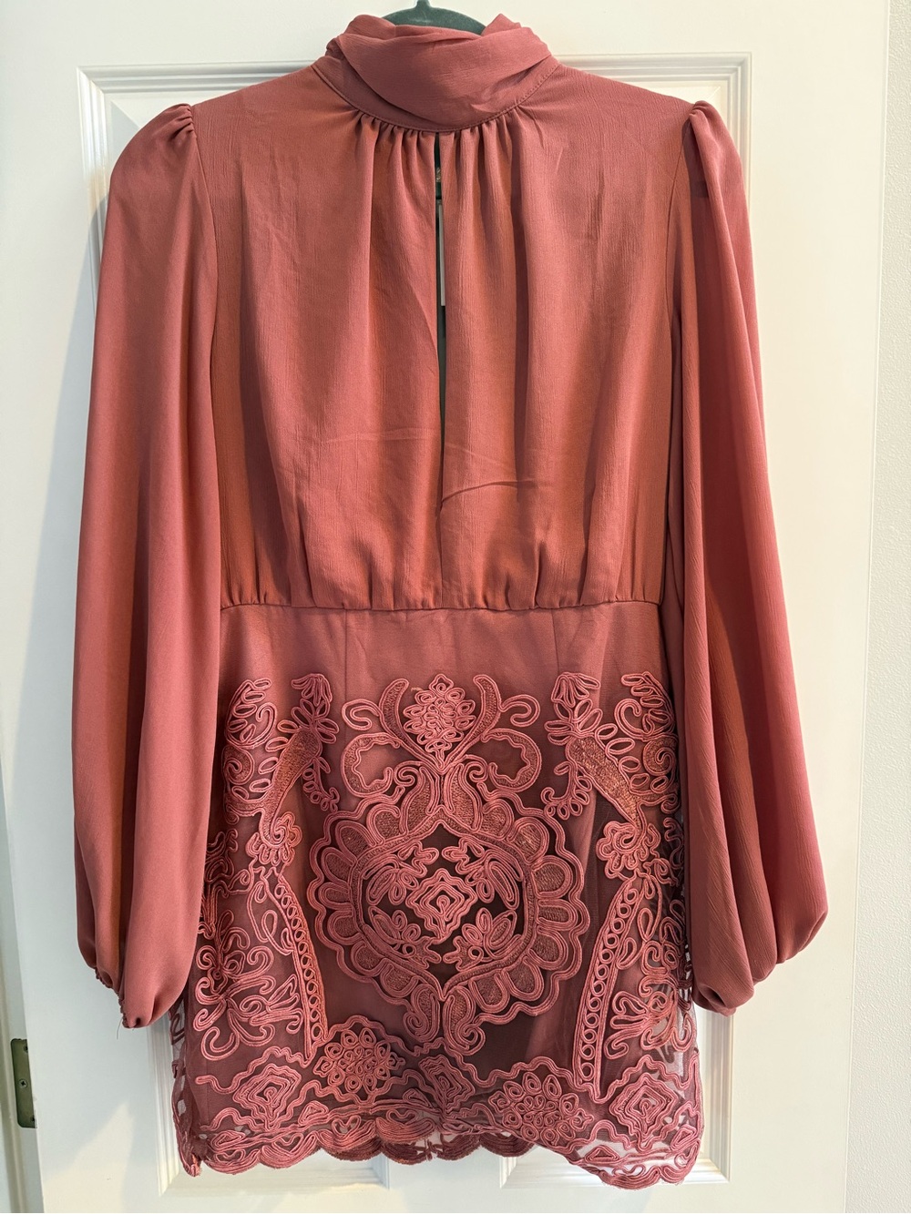 Women's Embroidered Long Sleeve Dress in Dusty Rose